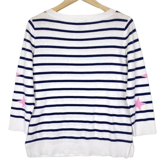 TRIBAL Breton Striped Nautical LOVE Sweater Womens S Blue Pink Coastal 4th July - Picture 6 of 10